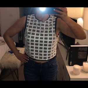 BLACK AND WHITE CHECKERED CROP TOP by Intermix